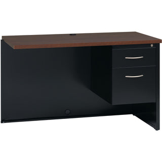 Lorell Fortress Modular Series Right Return - 48" x 24" , 1.1" Top - 2 x Box, File Drawer(s) - Single Pedestal on Right Side - Material: Steel - Finish: Walnut Laminate, Black - Scratch Resistant, Stain Resistant, Ball-bearing Suspension, Grommet, Ha