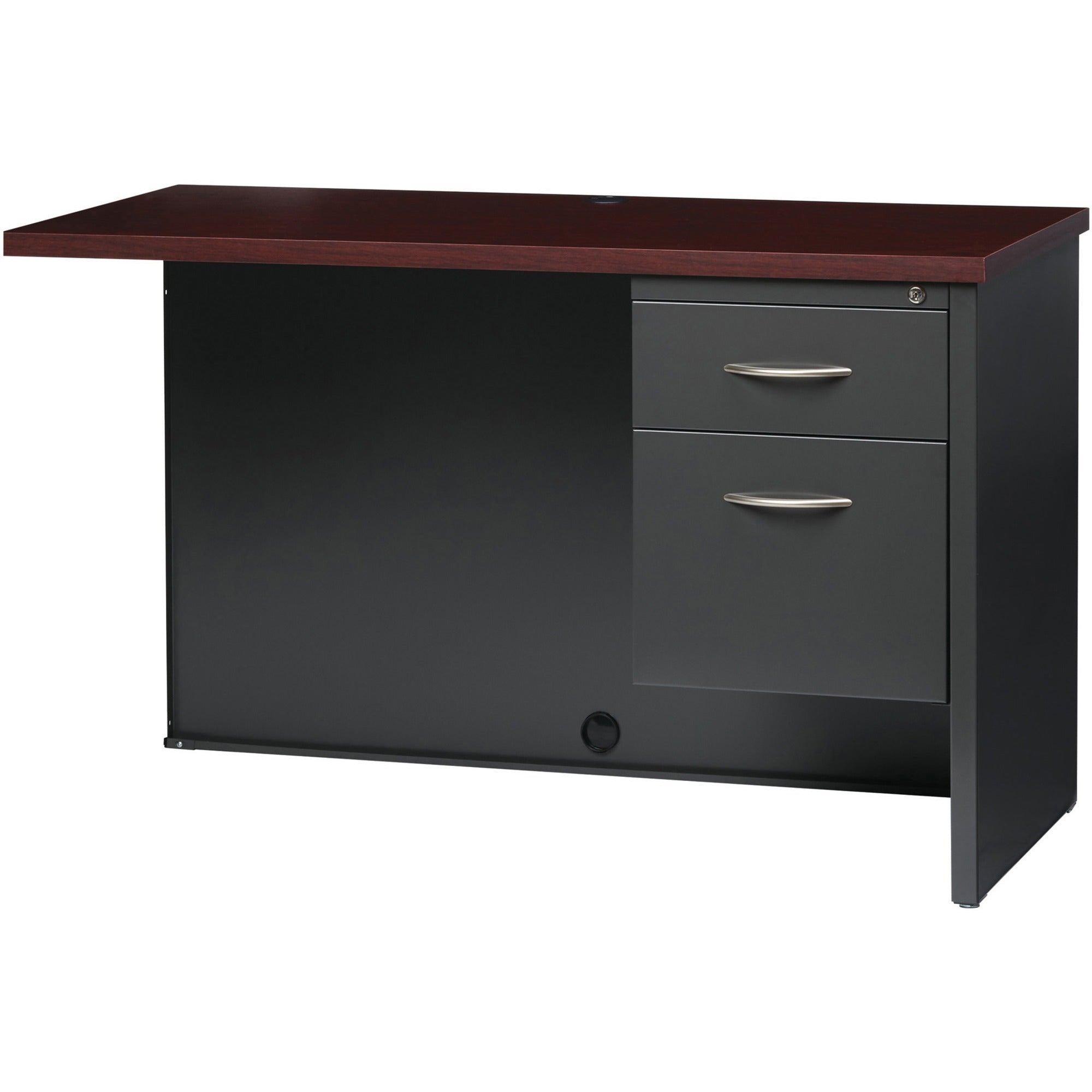Lorell Fortress Modular Series Right Return - 48" x 24" , 1.1" Top - 2 x Box, File Drawer(s) - Single Pedestal on Right Side - Material: Steel - Finish: Mahogany Laminate, Charcoal - Scratch Resistant, Stain Resistant, Ball-bearing Suspension, Gromme - 