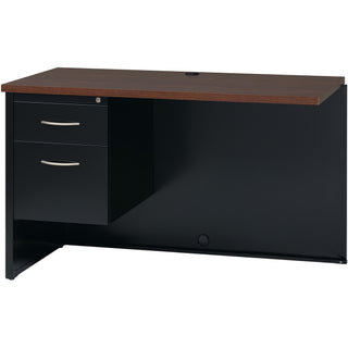 Lorell Fortress Modular Series Left Return - 48" x 24" , 1.1" Top - 2 x Box, File Drawer(s) - Single Pedestal on Left Side - Material: Steel - Finish: Walnut Laminate, Black - Scratch Resistant, Stain Resistant, Ball-bearing Suspension, Grommet, Hand