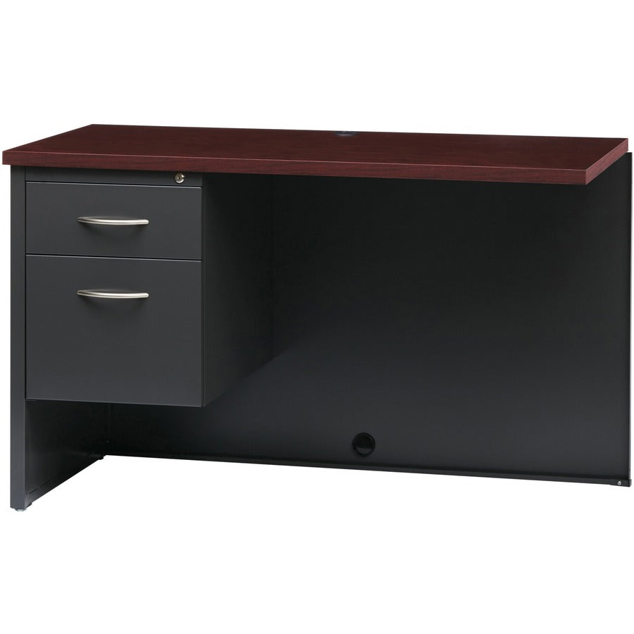 Lorell Fortress Modular Series Left Return - 48" x 24" , 1.1" Top - 2 x Box, File Drawer(s) - Single Pedestal on Left Side - Material: Steel - Finish: Mahogany Laminate, Charcoal - Scratch Resistant, Stain Resistant, Ball-bearing Suspension, Grommet,