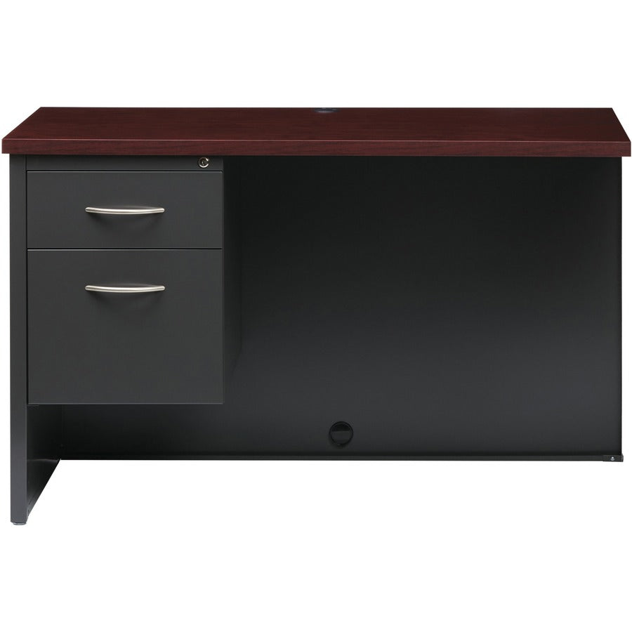 Lorell Fortress Modular Series Left Return - 48" x 24" , 1.1" Top - 2 x Box, File Drawer(s) - Single Pedestal on Left Side - Material: Steel - Finish: Mahogany Laminate, Charcoal - Scratch Resistant, Stain Resistant, Ball-bearing Suspension, Grommet,