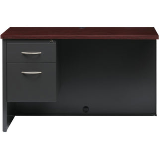 Lorell Fortress Modular Series Left Return - 48" x 24" , 1.1" Top - 2 x Box, File Drawer(s) - Single Pedestal on Left Side - Material: Steel - Finish: Mahogany Laminate, Charcoal - Scratch Resistant, Stain Resistant, Ball-bearing Suspension, Grommet,