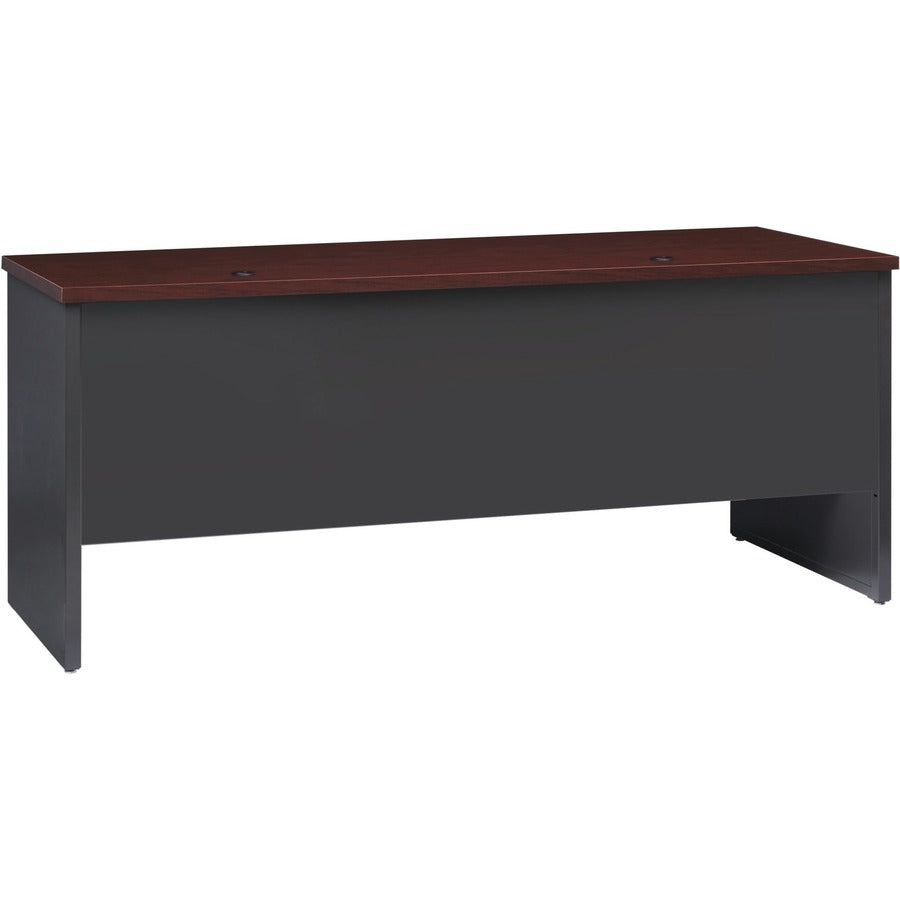 Lorell Fortress Modular Series Double-pedestal Credenza - 72" x 24" , 1.1" Top - 2 x Box, File Drawer(s) - Double Pedestal - Material: Steel - Finish: Mahogany Laminate, Charcoal - Scratch Resistant, Stain Resistant, Ball-bearing Suspension, Grommet,