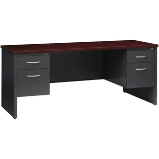 Lorell Fortress Modular Series Double-pedestal Credenza - 72" x 24" , 1.1" Top - 2 x Box, File Drawer(s) - Double Pedestal - Material: Steel - Finish: Mahogany Laminate, Charcoal - Scratch Resistant, Stain Resistant, Ball-bearing Suspension, Grommet,