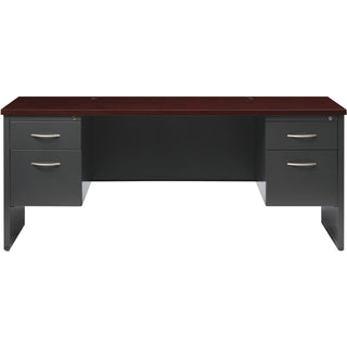 Lorell Fortress Modular Series Double-pedestal Credenza - 72" x 24" , 1.1" Top - 2 x Box, File Drawer(s) - Double Pedestal - Material: Steel - Finish: Mahogany Laminate, Charcoal - Scratch Resistant, Stain Resistant, Ball-bearing Suspension, Grommet,