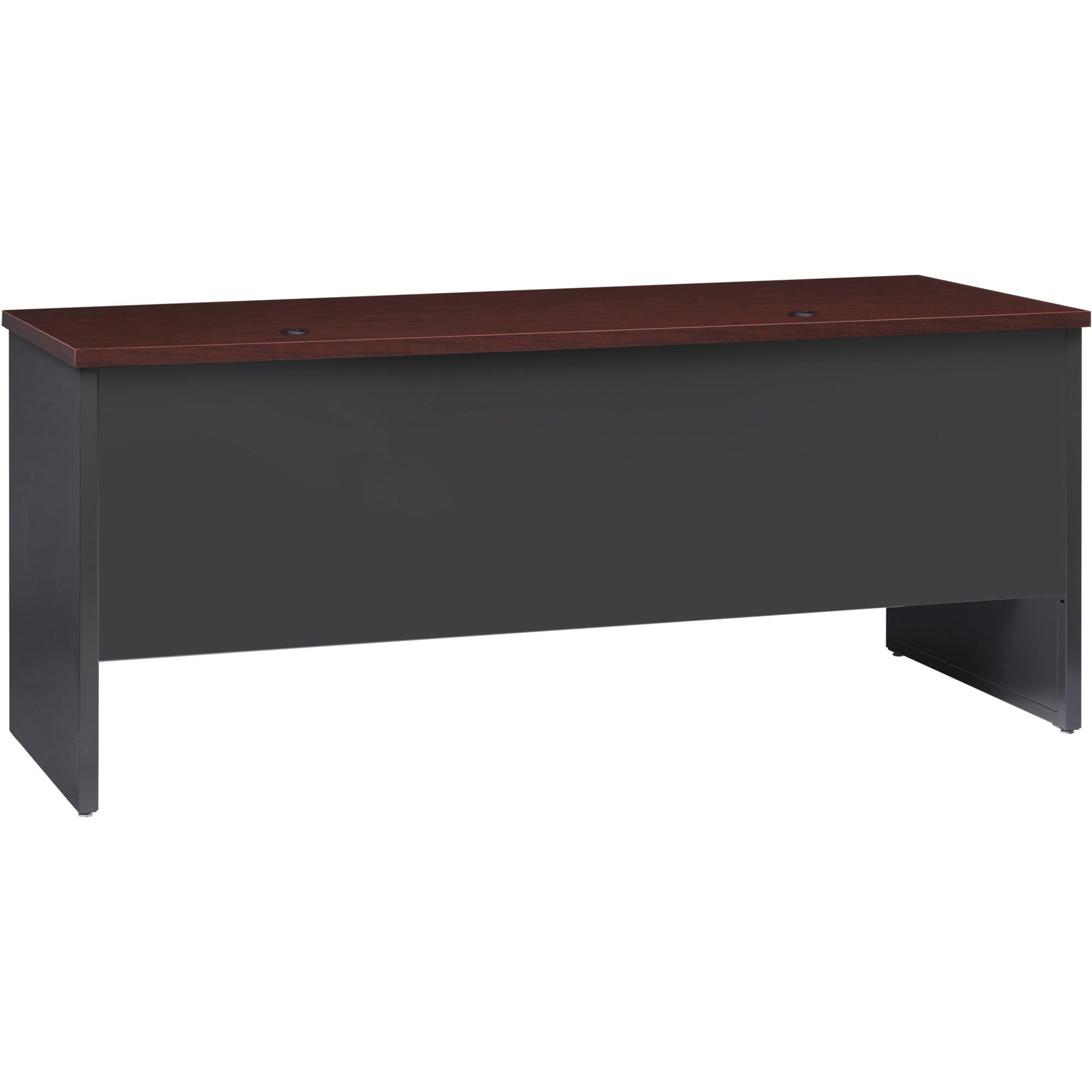 Lorell Fortress Modular Series Double-pedestal Credenza - 72" x 24" , 1.1" Top - 2 x Box, File Drawer(s) - Double Pedestal - Material: Steel - Finish: Mahogany Laminate, Charcoal - Scratch Resistant, Stain Resistant, Ball-bearing Suspension, Grommet, - 