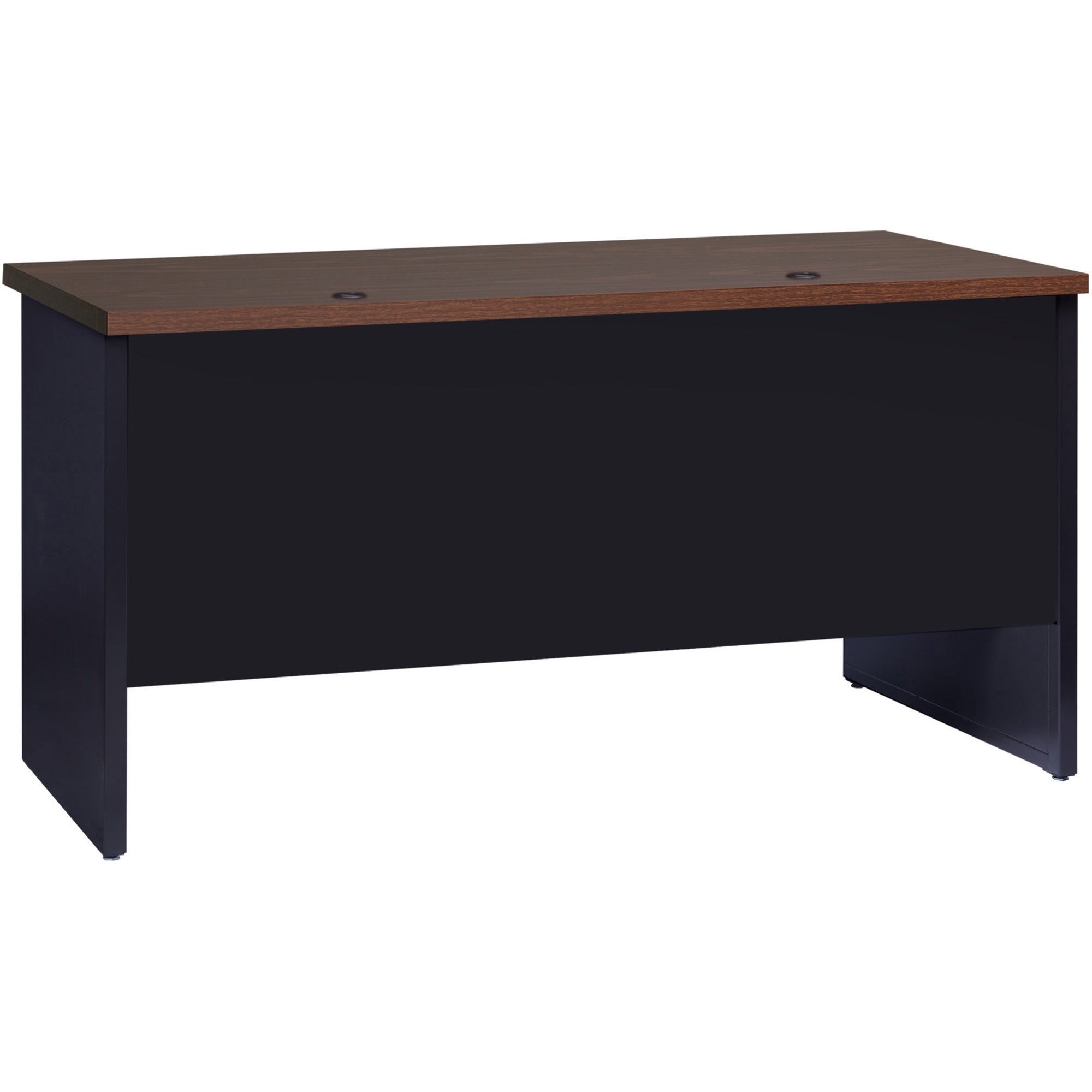 Lorell Fortress Modular Series Double-pedestal Credenza - 60" x 24" , 1.1" Top - 2 x Box, File Drawer(s) - Double Pedestal - Material: Steel - Finish: Walnut Laminate, Black - Scratch Resistant, Stain Resistant, Ball-bearing Suspension, Grommet, Hand - 