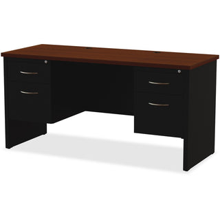 Lorell Fortress Modular Series Double-pedestal Credenza - 60" x 24" , 1.1" Top - 2 x Box, File Drawer(s) - Double Pedestal - Material: Steel - Finish: Walnut Laminate, Black - Scratch Resistant, Stain Resistant, Ball-bearing Suspension, Grommet, Hand