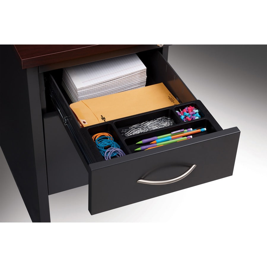 Lorell Fortress Modular Series Double-pedestal Credenza - 60" x 24" , 1.1" Top - 2 x Box, File Drawer(s) - Double Pedestal - Material: Steel - Finish: Mahogany Laminate, Charcoal - Scratch Resistant, Stain Resistant, Ball-bearing Suspension, Grommet,