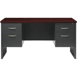 Lorell Fortress Modular Series Double-pedestal Credenza - 60" x 24" , 1.1" Top - 2 x Box, File Drawer(s) - Double Pedestal - Material: Steel - Finish: Mahogany Laminate, Charcoal - Scratch Resistant, Stain Resistant, Ball-bearing Suspension, Grommet,