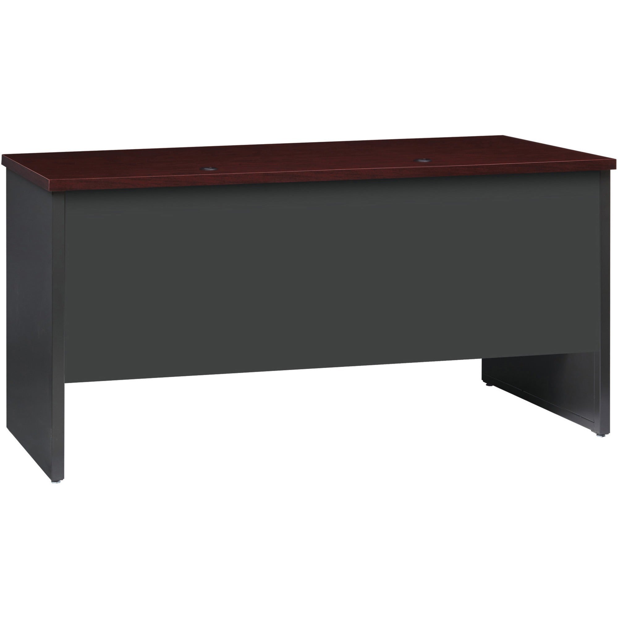 Lorell Fortress Modular Series Double-pedestal Credenza - 60" x 24" , 1.1" Top - 2 x Box, File Drawer(s) - Double Pedestal - Material: Steel - Finish: Mahogany Laminate, Charcoal - Scratch Resistant, Stain Resistant, Ball-bearing Suspension, Grommet, - 