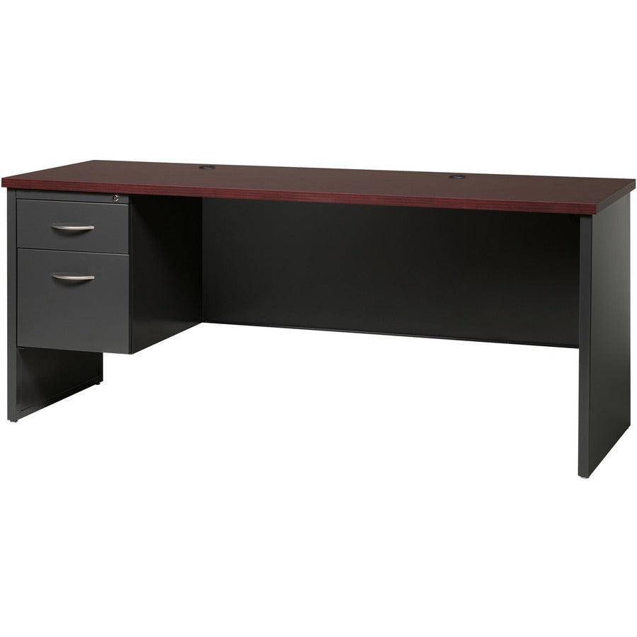 Lorell Fortress Modular Series Left-pedestal Credenza - 72" x 24" , 1.1" Top - 2 x Box, File Drawer(s) - Single Pedestal on Left Side - Material: Steel - Finish: Mahogany Laminate, Charcoal - Scratch Resistant, Stain Resistant, Ball-bearing Suspensio
