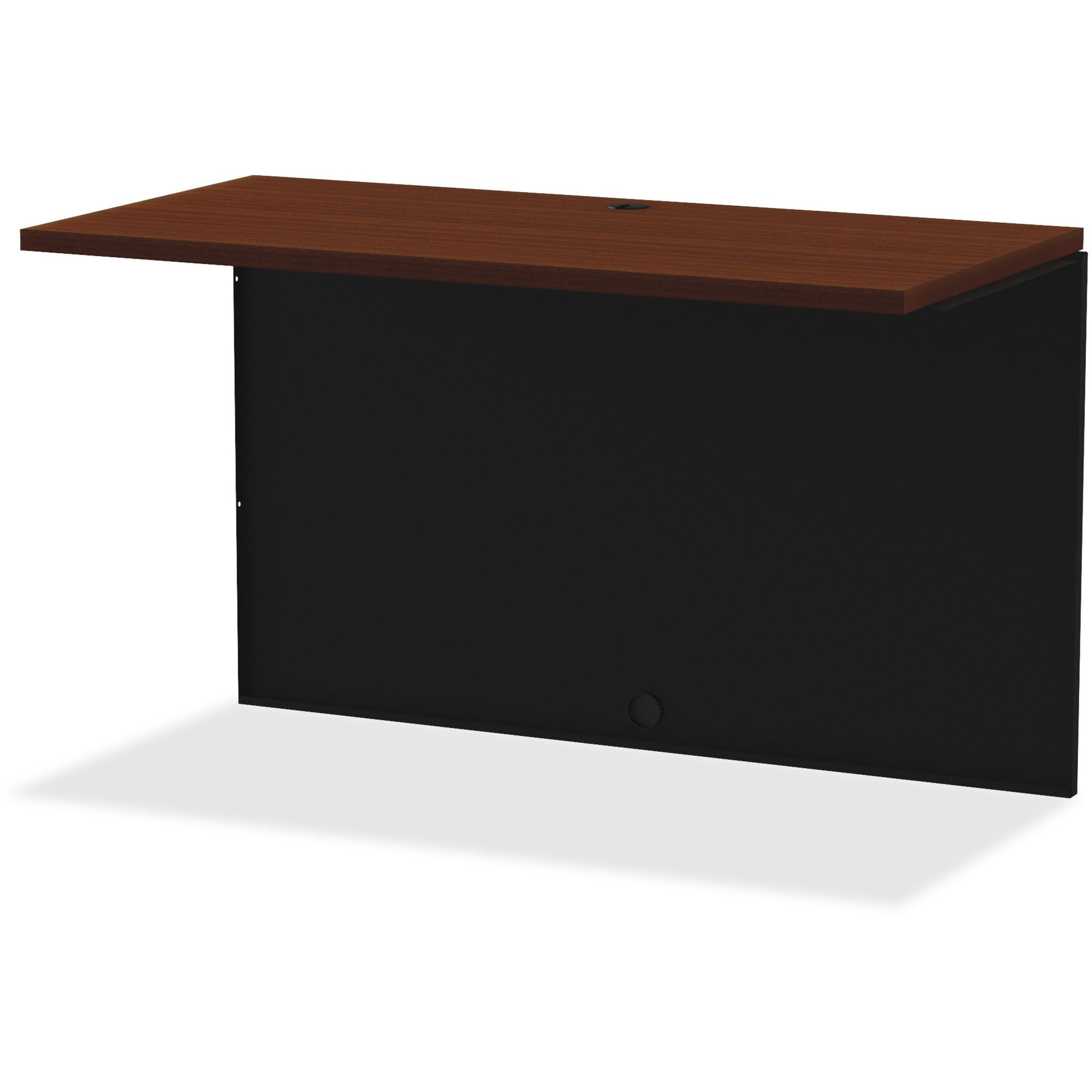 Lorell Fortress Modular Series Bridge - 48" x 24" , 1.1" Top - Material: Steel - Finish: Walnut Laminate, Black - Scratch Resistant, Stain Resistant, Ball-bearing Suspension, Grommet, Handle, Cord Management