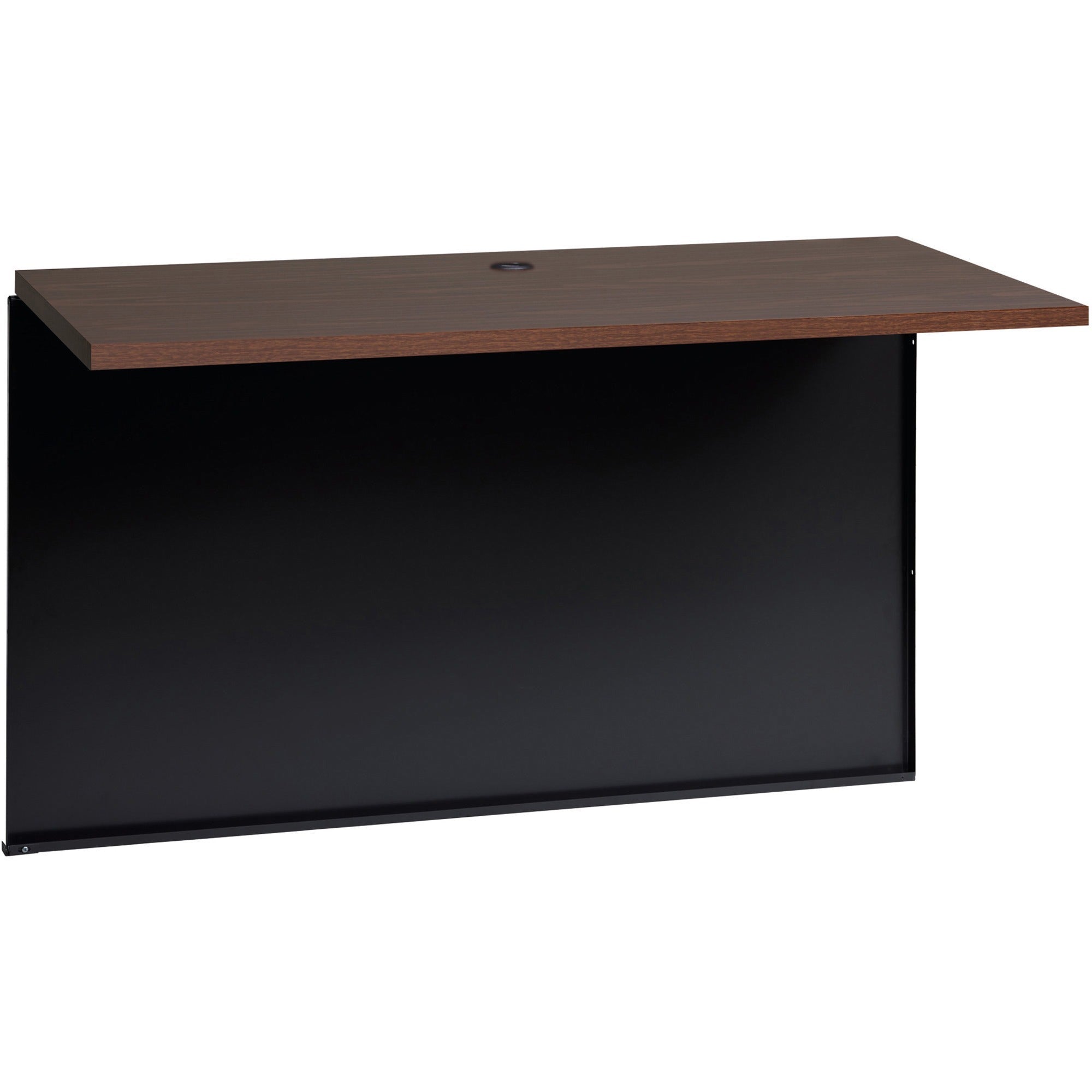 Lorell Fortress Modular Series Bridge - 48" x 24" , 1.1" Top - Material: Steel - Finish: Walnut Laminate, Black - Scratch Resistant, Stain Resistant, Ball-bearing Suspension, Grommet, Handle, Cord Management - 