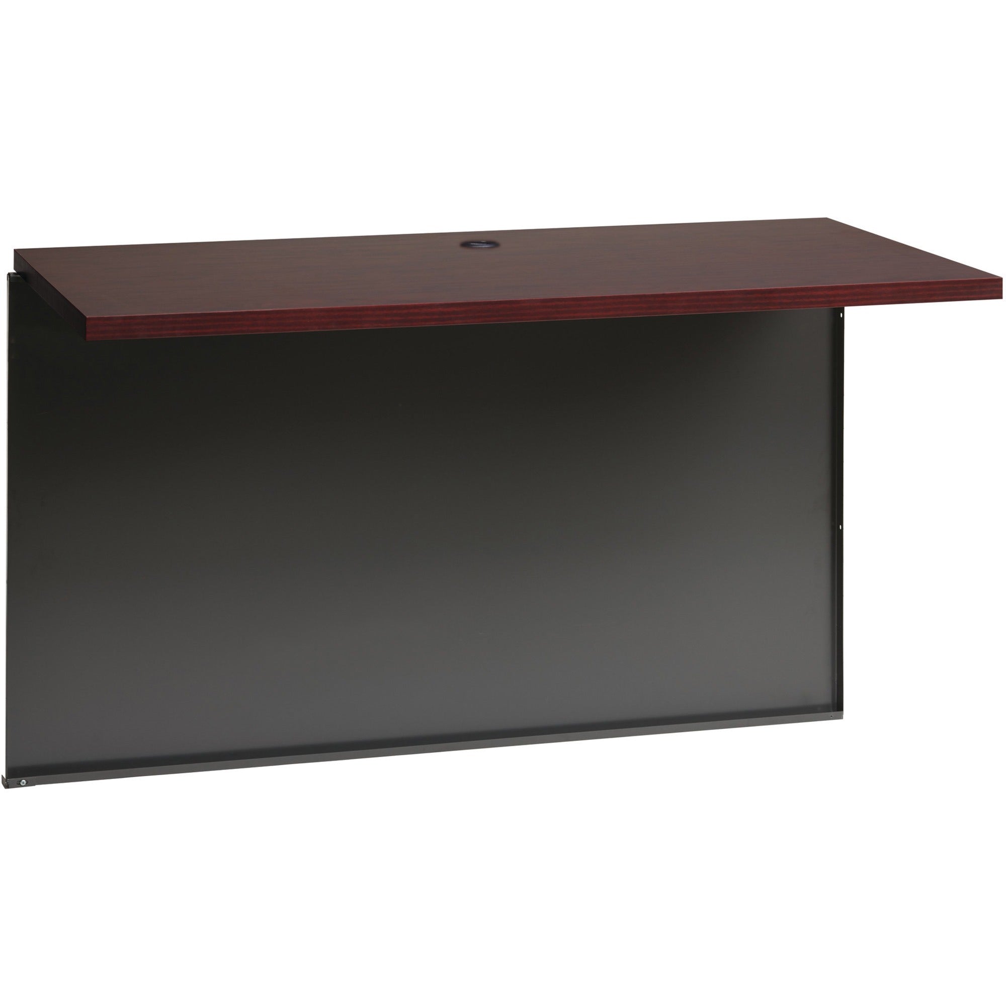 Lorell Fortress Modular Series Bridge - 48" x 24" , 1.1" Top - Material: Steel - Finish: Mahogany Laminate, Charcoal - Scratch Resistant, Stain Resistant, Ball-bearing Suspension, Grommet, Handle, Cord Management - 