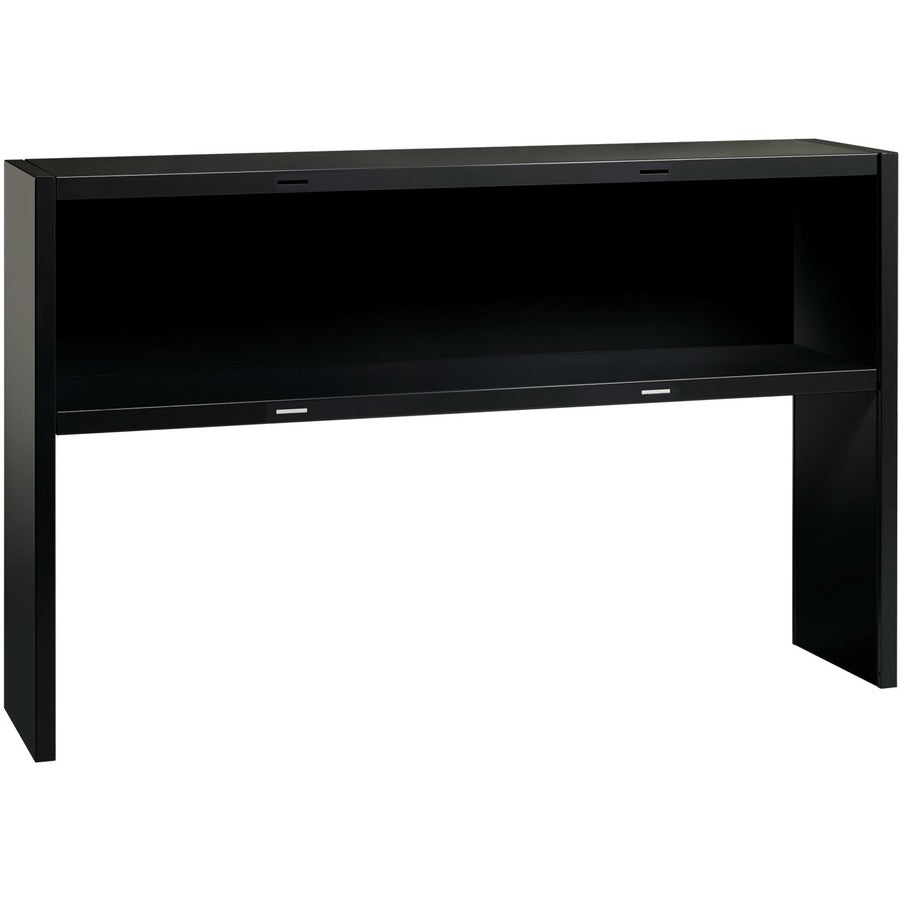 Lorell Fortress Modular Series Stack-on Hutch - 60" - Material: Steel - Finish: Black - Grommet, Cord Management