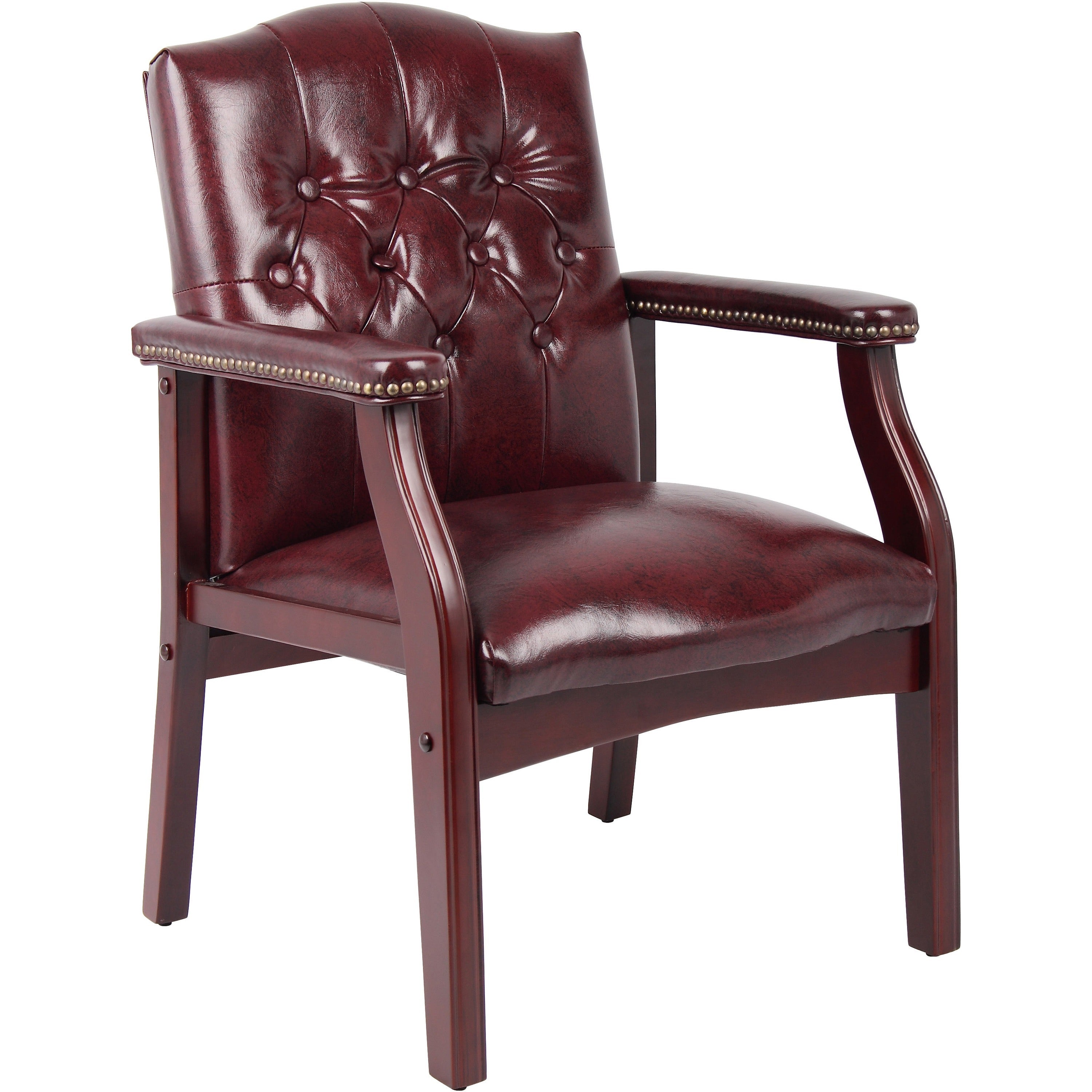 Boss Traditional Oxblood Vinyl Guest Chair with Mahogany Finish - Burgundy Vinyl Seat - Burgundy Vinyl Back - Mahogany Frame - Four-legged Base - 1 Each - 1