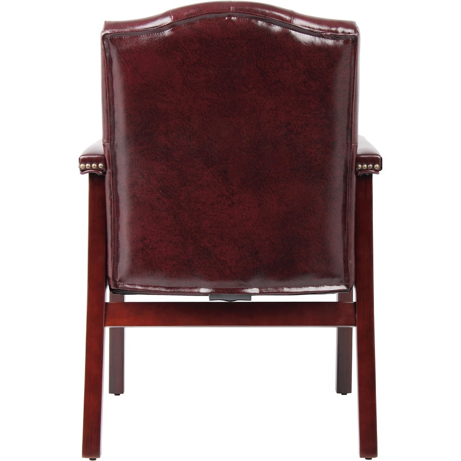 Boss Traditional Oxblood Vinyl Guest Chair with Mahogany Finish - Burgundy Vinyl Seat - Burgundy Vinyl Back - Mahogany Frame - Four-legged Base - 1 Each
