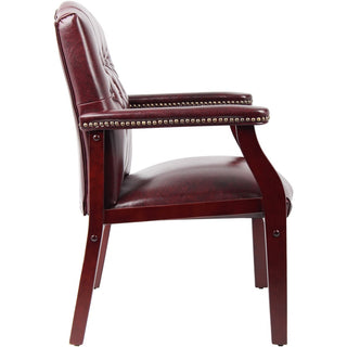 Boss Traditional Oxblood Vinyl Guest Chair with Mahogany Finish - Burgundy Vinyl Seat - Burgundy Vinyl Back - Mahogany Frame - Four-legged Base - 1 Each
