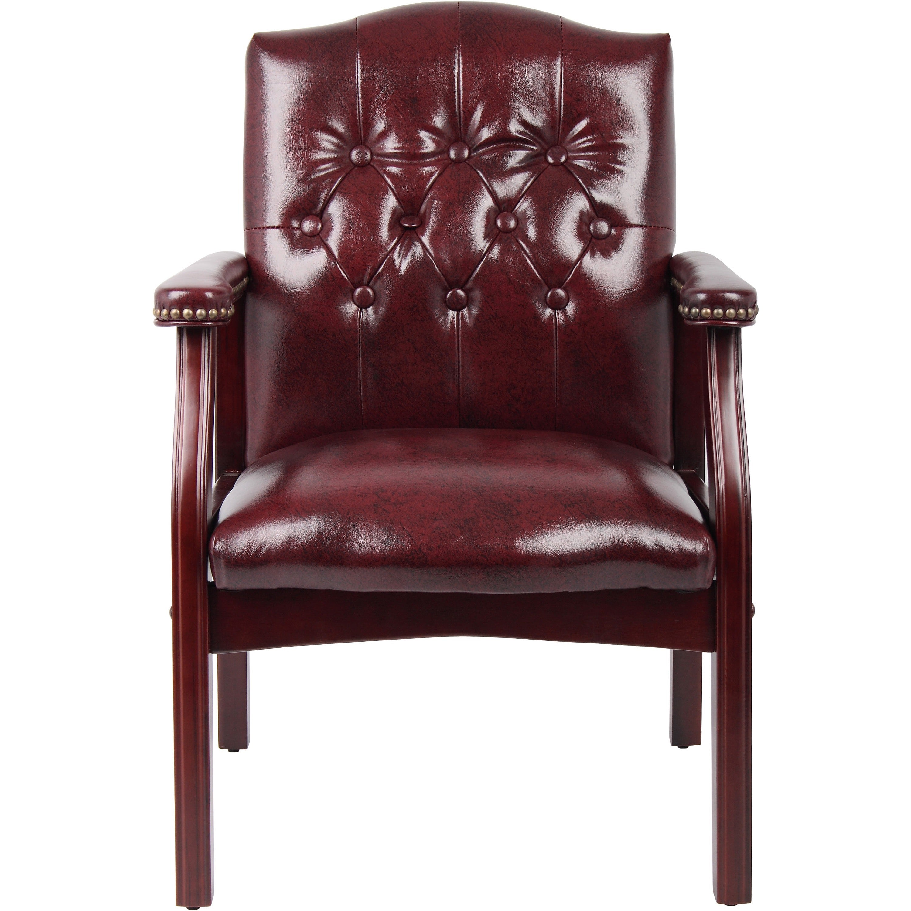 Boss Traditional Oxblood Vinyl Guest Chair with Mahogany Finish - Burgundy Vinyl Seat - Burgundy Vinyl Back - Mahogany Frame - Four-legged Base - 1 Each - 2