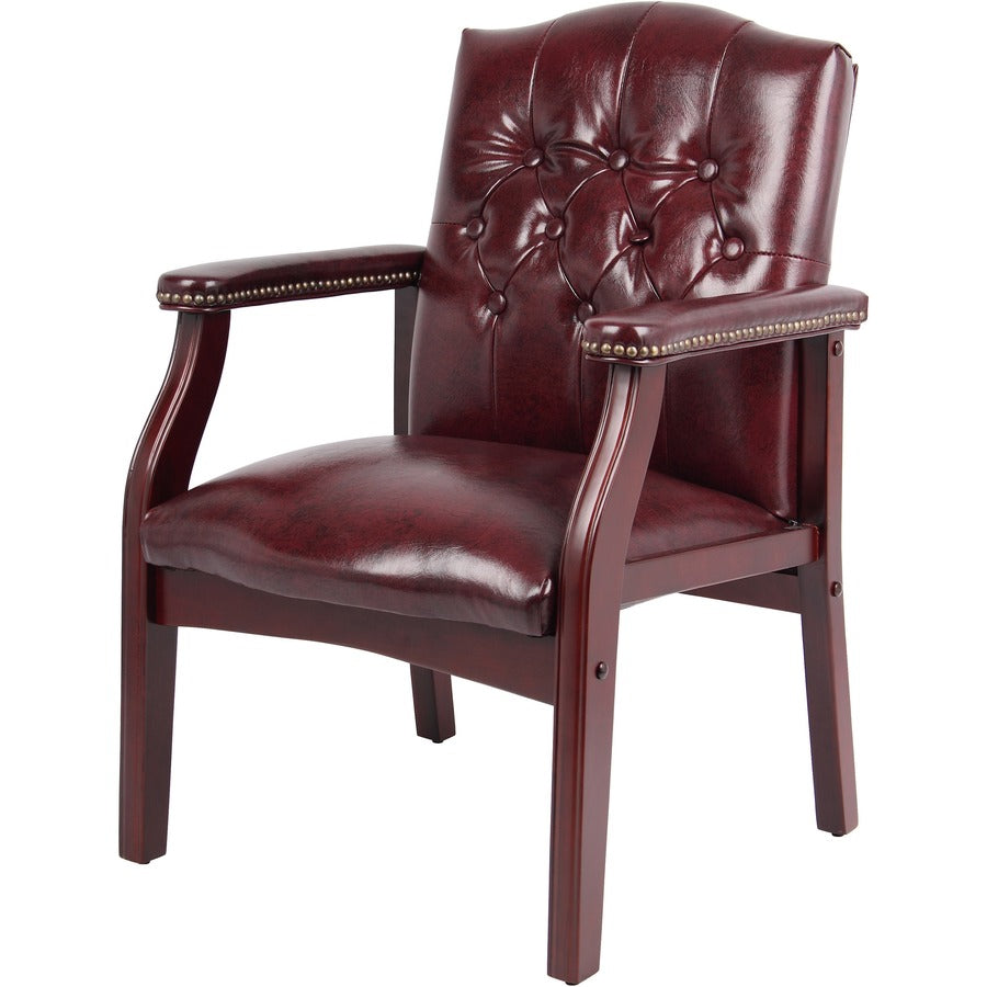 Boss Traditional Oxblood Vinyl Guest Chair with Mahogany Finish - Burgundy Vinyl Seat - Burgundy Vinyl Back - Mahogany Frame - Four-legged Base - 1 Each - 7