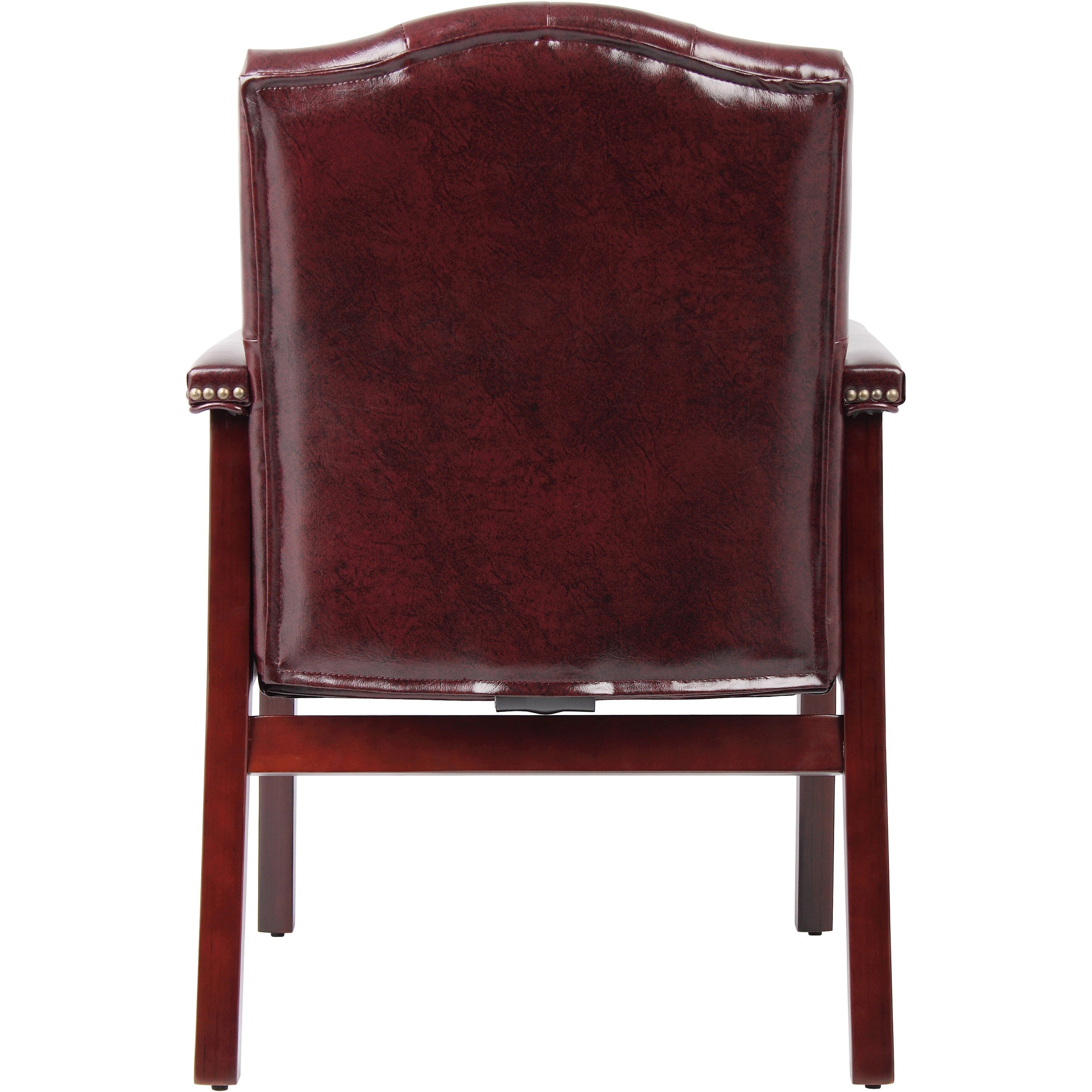 Boss Traditional Oxblood Vinyl Guest Chair with Mahogany Finish - Burgundy Vinyl Seat - Burgundy Vinyl Back - Mahogany Frame - Four-legged Base - 1 Each - 4