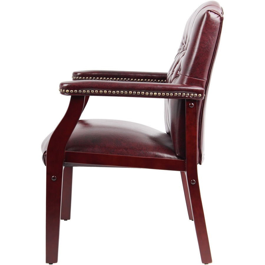 Boss Traditional Oxblood Vinyl Guest Chair with Mahogany Finish - Burgundy Vinyl Seat - Burgundy Vinyl Back - Mahogany Frame - Four-legged Base - 1 Each