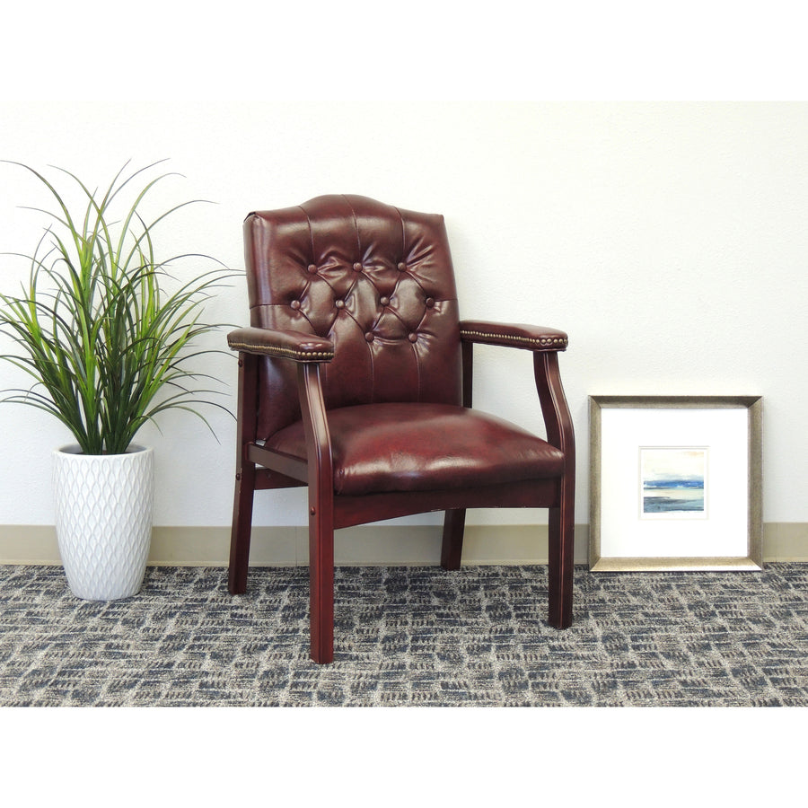 Boss Traditional Oxblood Vinyl Guest Chair with Mahogany Finish - Burgundy Vinyl Seat - Burgundy Vinyl Back - Mahogany Frame - Four-legged Base - 1 Each - 6