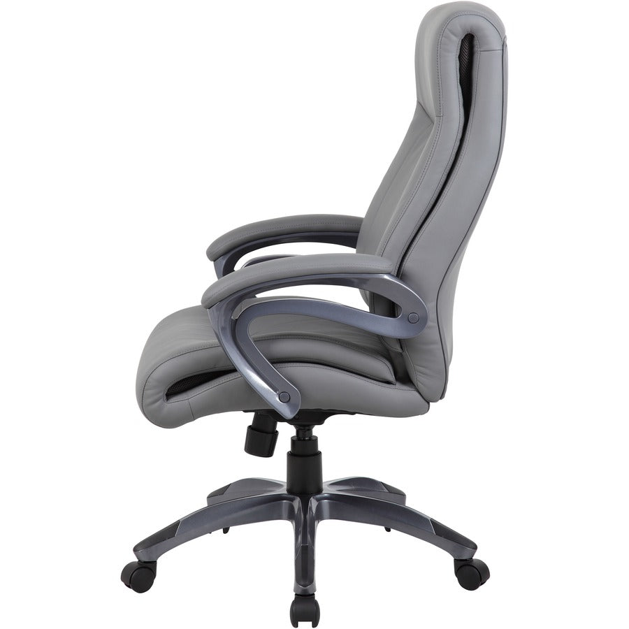 Boss Double Layer Patented Executive Chair - Gray LeatherPlus Seat - Black, Gray Nylon Frame - High Back - 5-star Base - Charcoal Gray - 1 Each