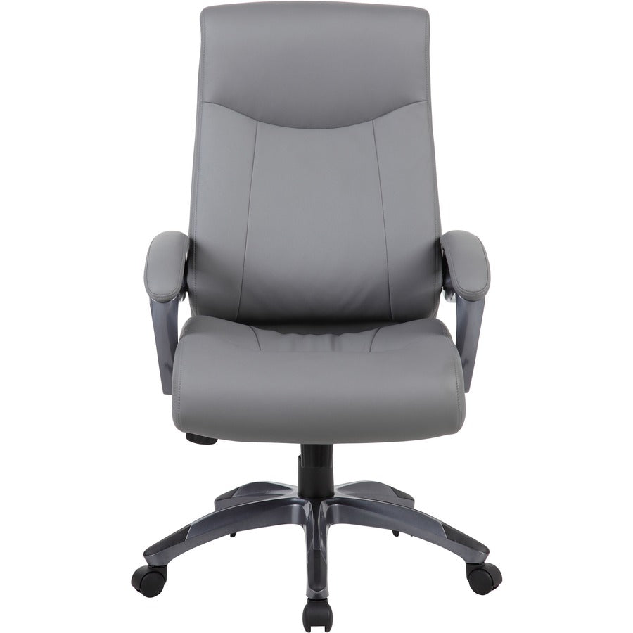 Boss Double Layer Patented Executive Chair - Gray LeatherPlus Seat - Black, Gray Nylon Frame - High Back - 5-star Base - Charcoal Gray - 1 Each
