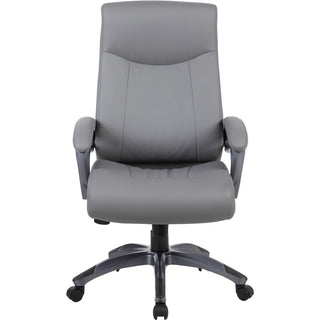 Boss Double Layer Patented Executive Chair - Gray LeatherPlus Seat - Black, Gray Nylon Frame - High Back - 5-star Base - Charcoal Gray - 1 Each