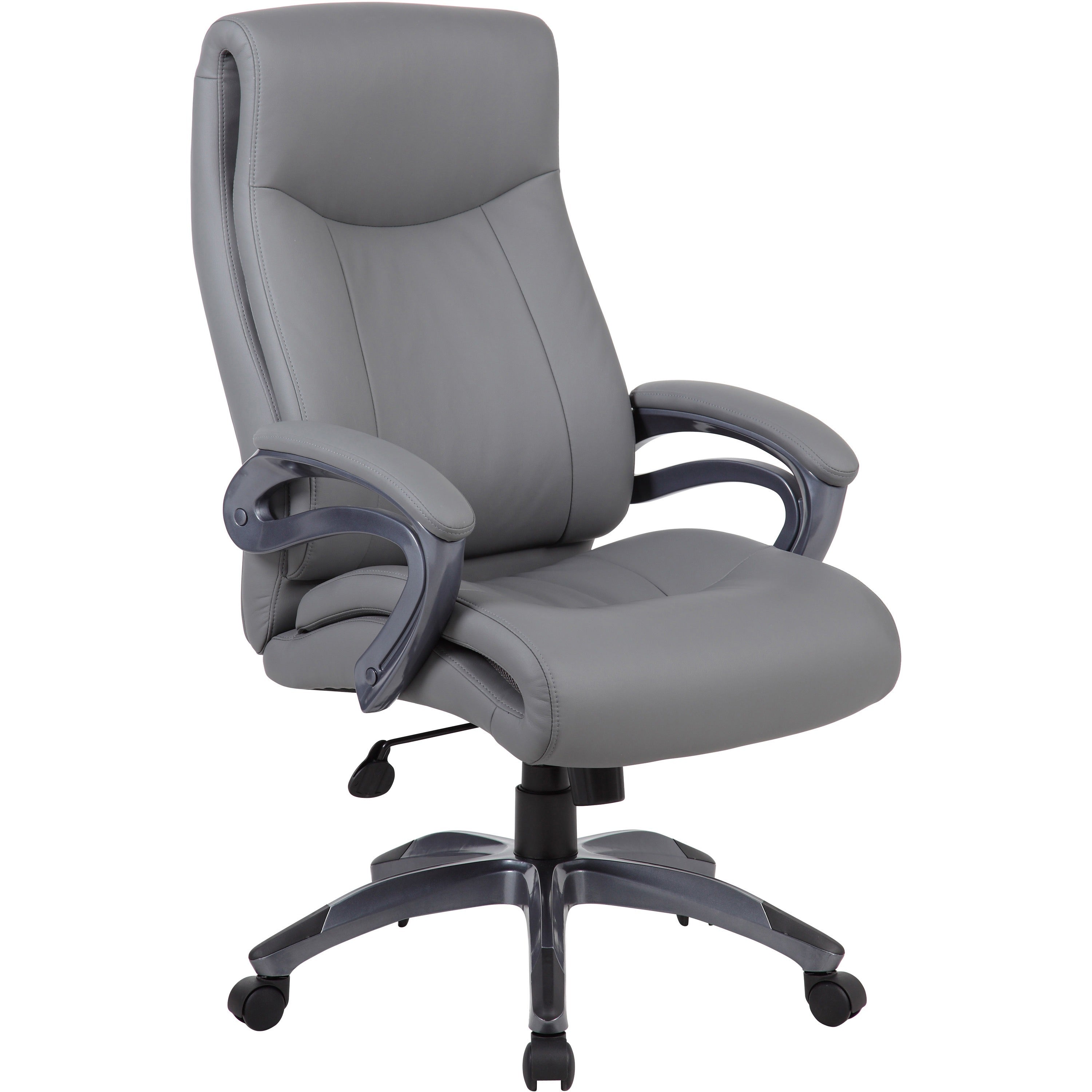 boss-double-layer-patented-executive-chair-gray-leatherplus-seat-black-gray-nylon-frame-high-back-5-star-base-charcoal-gray-1-each_bopb8661gy - 1