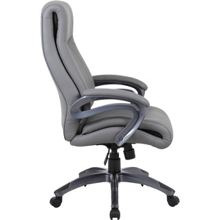 Boss Double Layer Patented Executive Chair - Gray LeatherPlus Seat - Black, Gray Nylon Frame - High Back - 5-star Base - Charcoal Gray - 1 Each