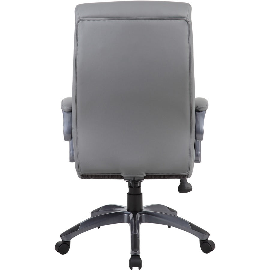 Boss Double Layer Patented Executive Chair - Gray LeatherPlus Seat - Black, Gray Nylon Frame - High Back - 5-star Base - Charcoal Gray - 1 Each