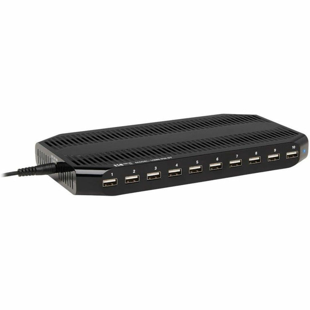Desktop Charging Station with Adjustable Storage, 10 Devices, 9.4 x 4.7 x 1, Black