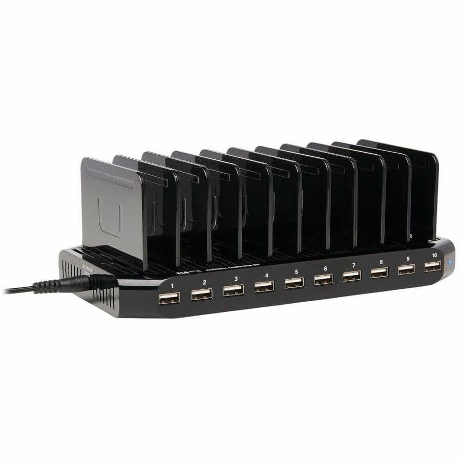 Desktop Charging Station with Adjustable Storage, 10 Devices, 9.4 x 4.7 x 1, Black