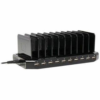 Desktop Charging Station with Adjustable Storage, 10 Devices, 9.4 x 4.7 x 1, Black