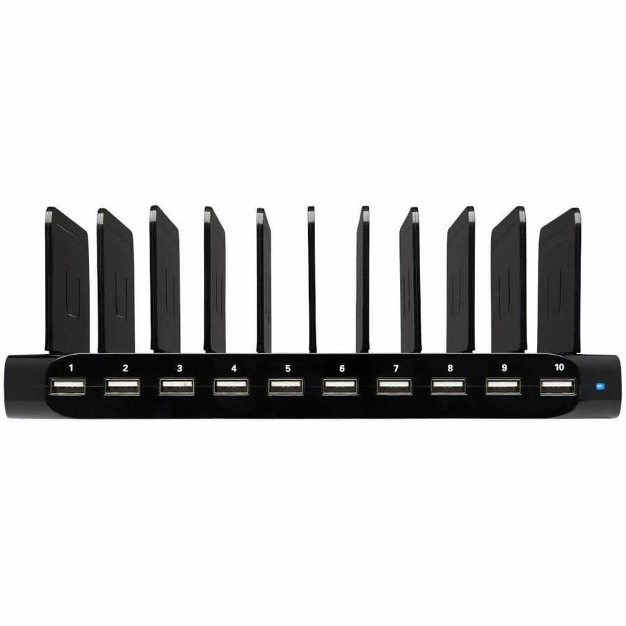 Desktop Charging Station with Adjustable Storage, 10 Devices, 9.4 x 4.7 x 1, Black