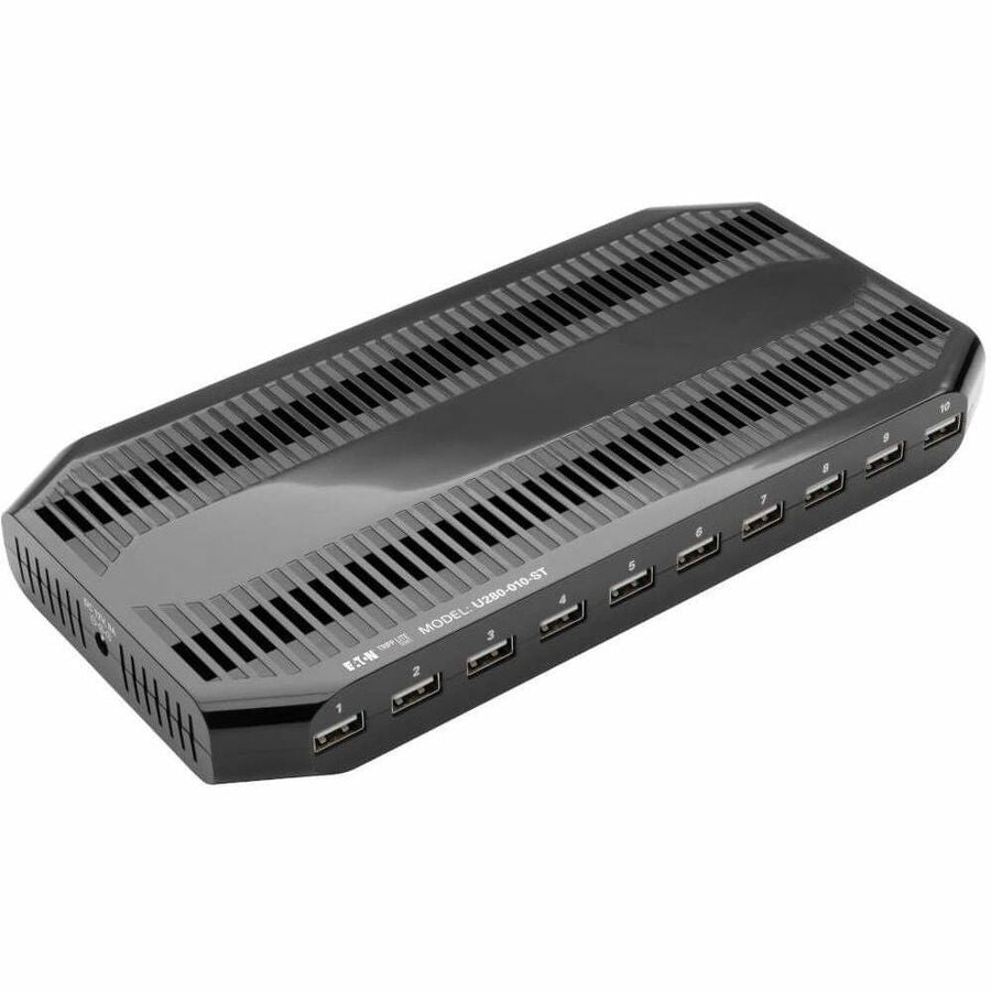 Desktop Charging Station with Adjustable Storage, 10 Devices, 9.4 x 4.7 x 1, Black