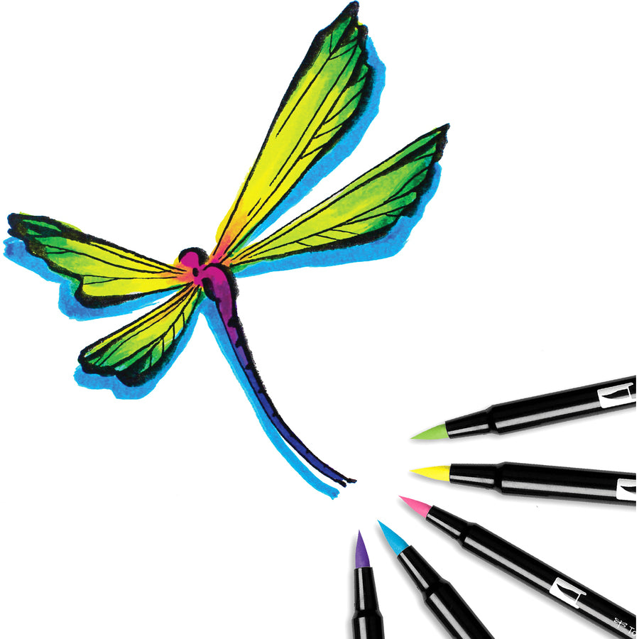 Tombow Dual Brush Pen Set - Hot Pink, Orange, Chartreuse, Willow Green, Purple, Rubine Red, Process Yellow, Reflex Blue, Imperial Purple Water Based Ink - Nylon Tip - 1 / Pack