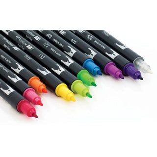 Tombow Dual Brush Pen Set - Hot Pink, Orange, Chartreuse, Willow Green, Purple, Rubine Red, Process Yellow, Reflex Blue, Imperial Purple Water Based Ink - Nylon Tip - 1 / Pack