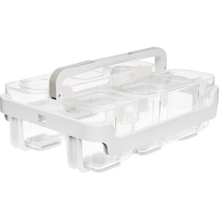Stackable Caddy Organizer with S, M and L Containers, Plastic, 10.5 x 14 x 6.5, White Caddy/Clear Containers