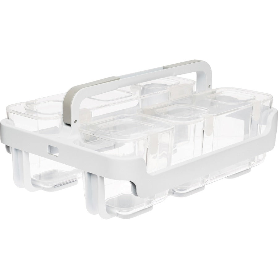 Stackable Caddy Organizer with S, M and L Containers, Plastic, 10.5 x 14 x 6.5, White Caddy/Clear Containers