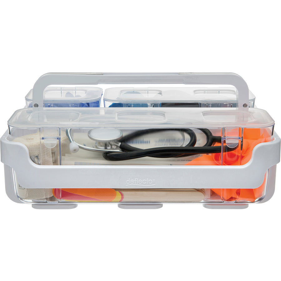 Stackable Caddy Organizer with S, M and L Containers, Plastic, 10.5 x 14 x 6.5, White Caddy/Clear Containers