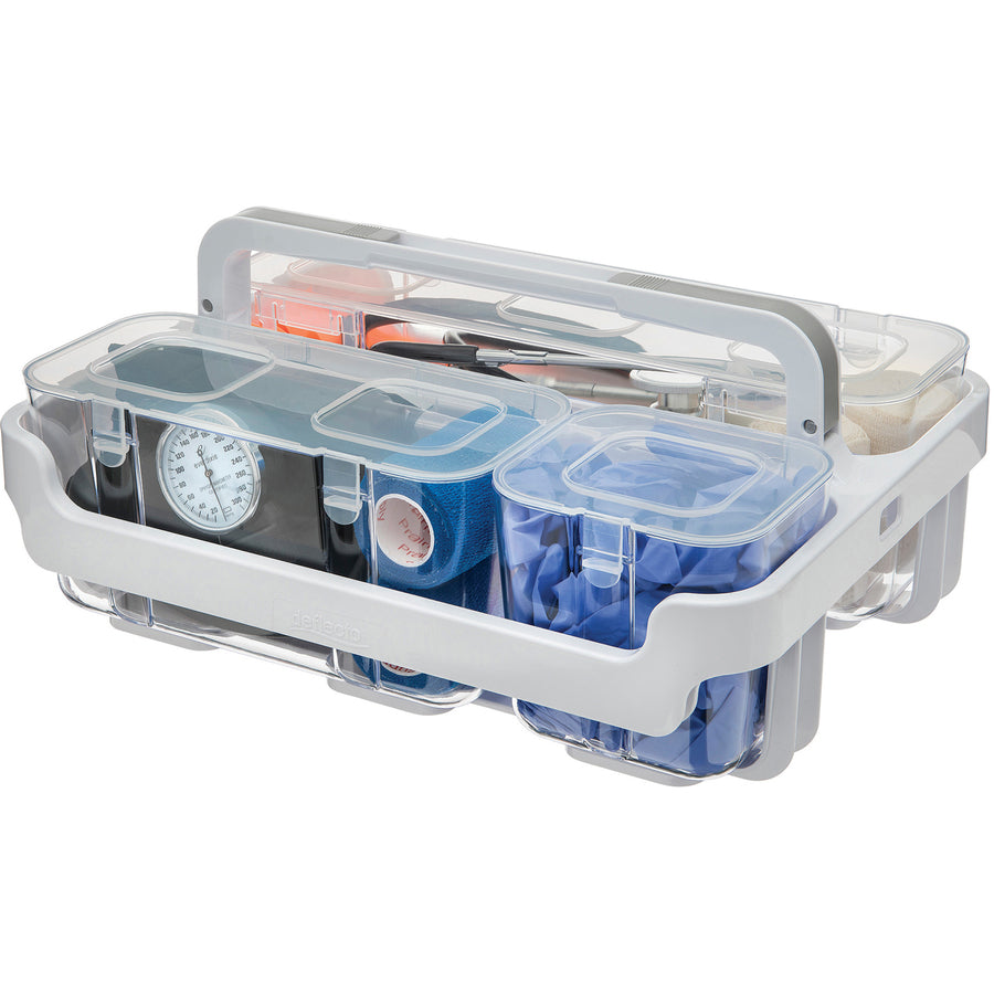 Stackable Caddy Organizer with S, M and L Containers, Plastic, 10.5 x 14 x 6.5, White Caddy/Clear Containers