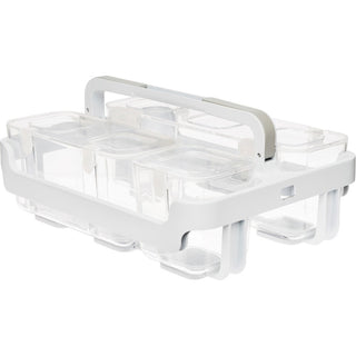 Stackable Caddy Organizer with S, M and L Containers, Plastic, 10.5 x 14 x 6.5, White Caddy/Clear Containers
