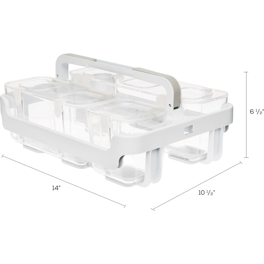 Stackable Caddy Organizer with S, M and L Containers, Plastic, 10.5 x 14 x 6.5, White Caddy/Clear Containers