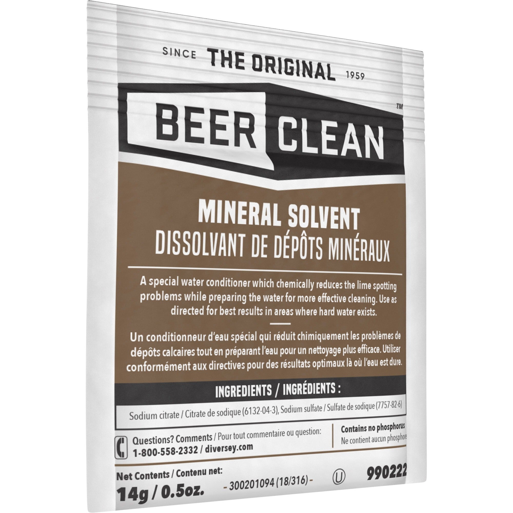 Diversey Beer Clean Mineral Solvent - For Glassware - 0.49 oz (0.03 lb) - 100 / Carton - Odorless, Residue-free - White - 