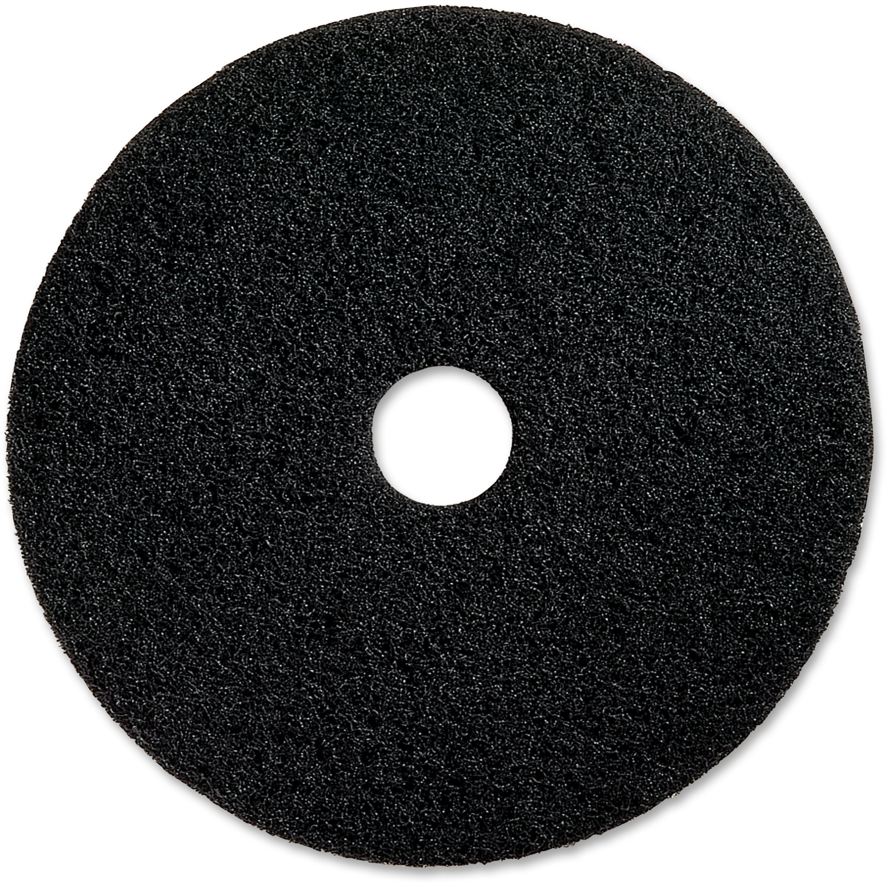 Genuine Joe Black Floor Stripping Pad - 16" Diameter - 5/Carton x 16" Diameter x 1" Thickness - Floor, Stripping - 175 rpm to 350 rpm Speed Supported - Heavy Duty, Dirt Remover, Flexible, Long Lasting, Abrasive, Rotate - Resin, Fiber - Black - 