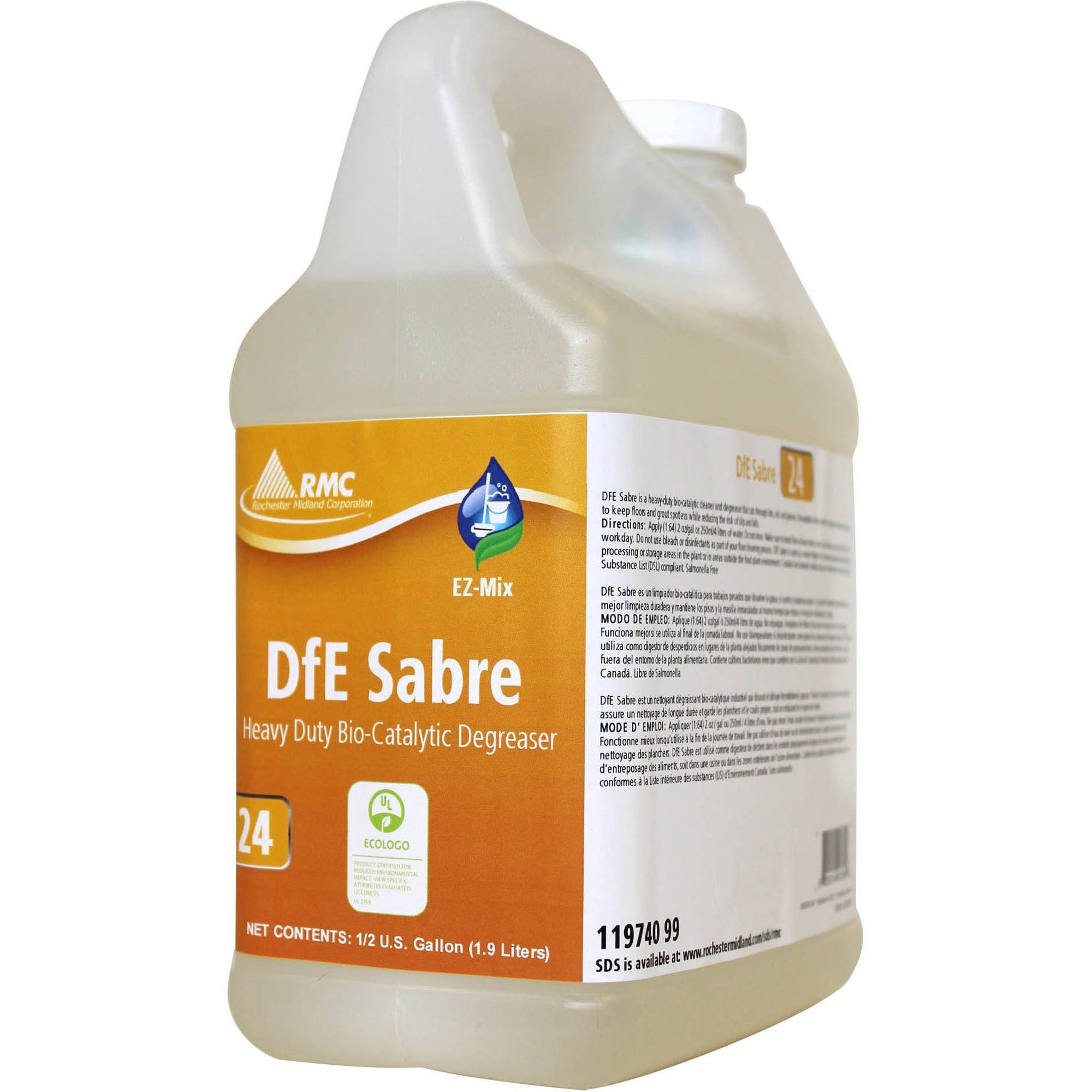 RMC DfE Sabre Heavy Duty Bio-Catalytic Degreaser - For Food Service Area, Kitchen, Restroom, Floor - Concentrate - 64.2 fl oz (2 quart) - 4 / Carton - White - 